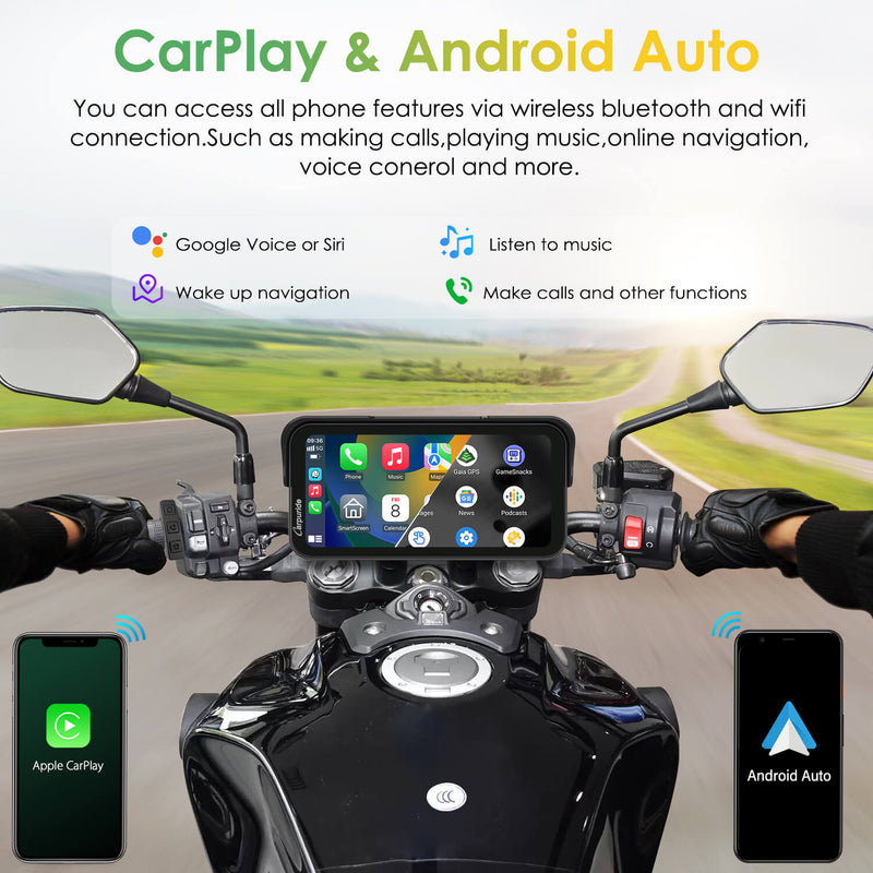 Carpuride W603D Wireless Portable Motorcycle Stereo with HD Dual Cameras
