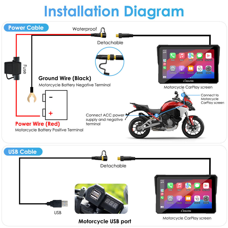 Carpuride W702 Pro with TPMS Option | Wireless Portable Motorcycle Stereo Featuring Dual Bluetooth, Intercom, Compass & Barometer