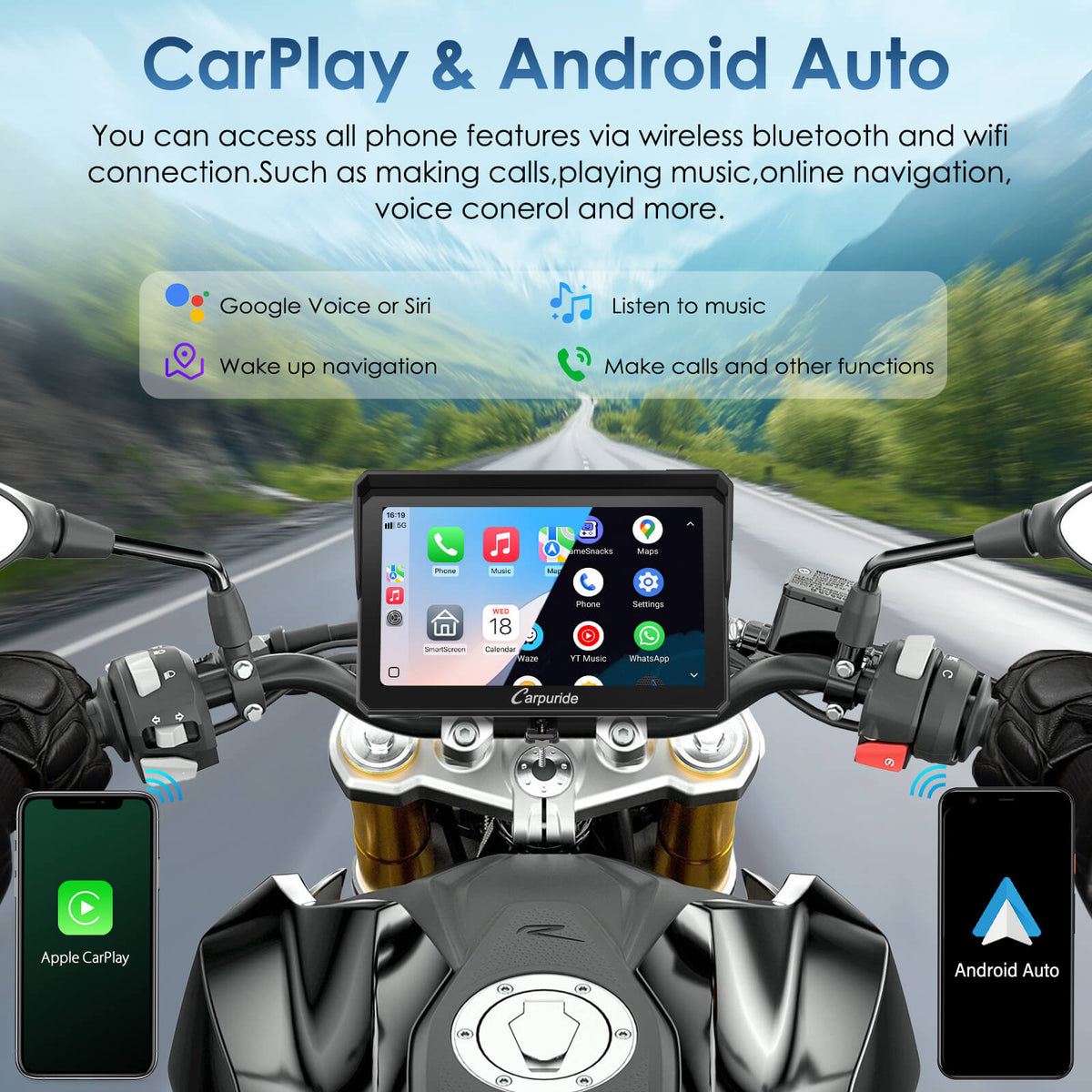 Carpuride W702S Pro/W502S Pro | Universal Motorcycle CarPlay with