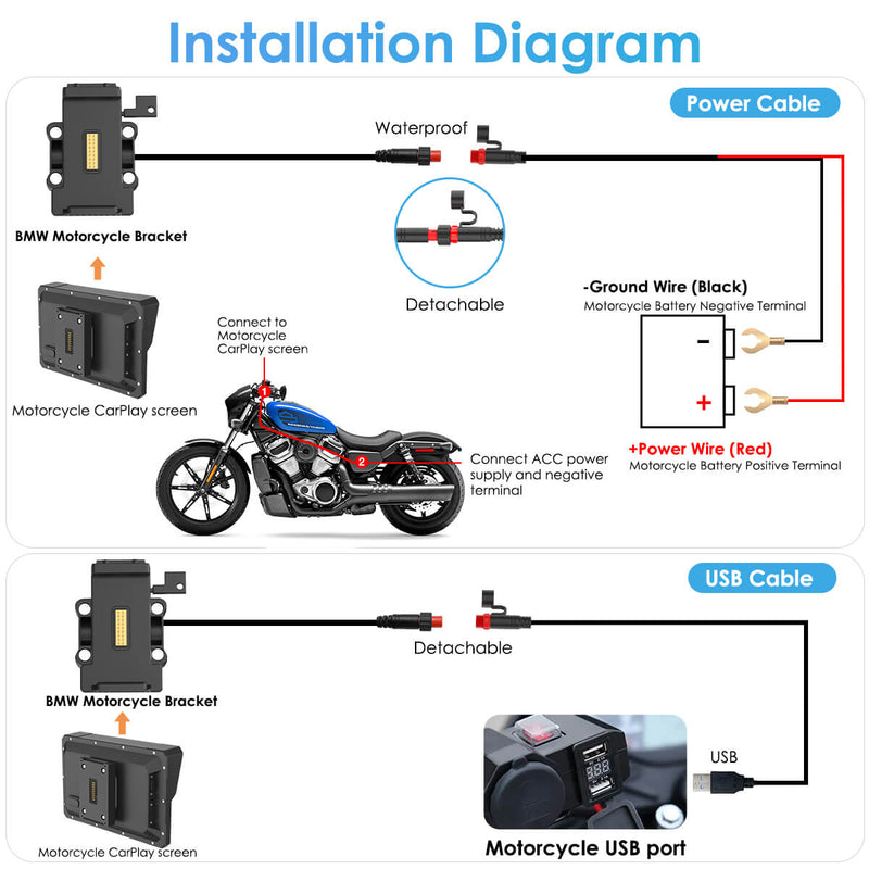 Carpuride W702S motorcycle stereo with universal mounting bracket BM05 - similar to BMW Motorrad navigation base