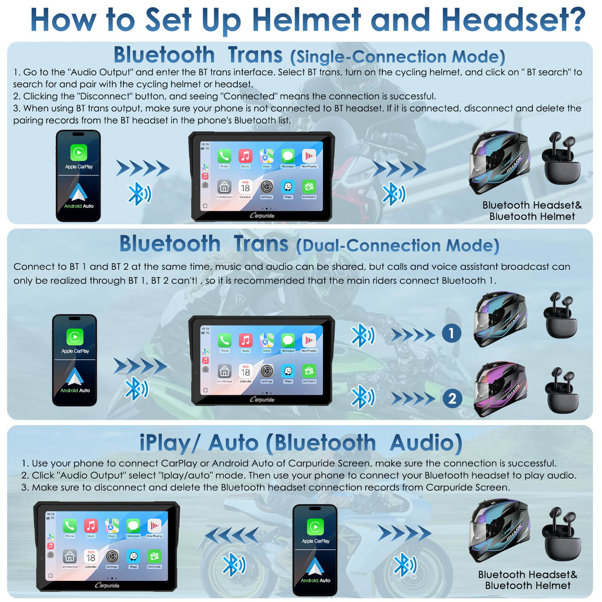 Carpuride W702S Pro/W502S Pro | Universal Motorcycle CarPlay with