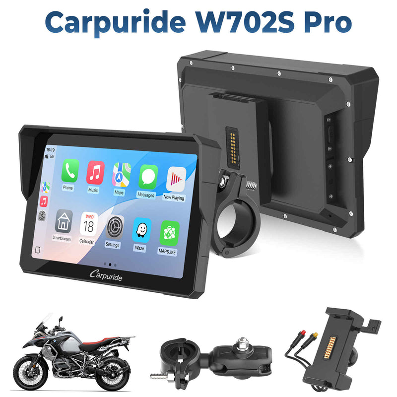 Carpuride W702S Pro – Plug-and-Play Motorcycle Stereo with Easy-Mount  & Removal Bracket, Styled Like a Navigation Bracket