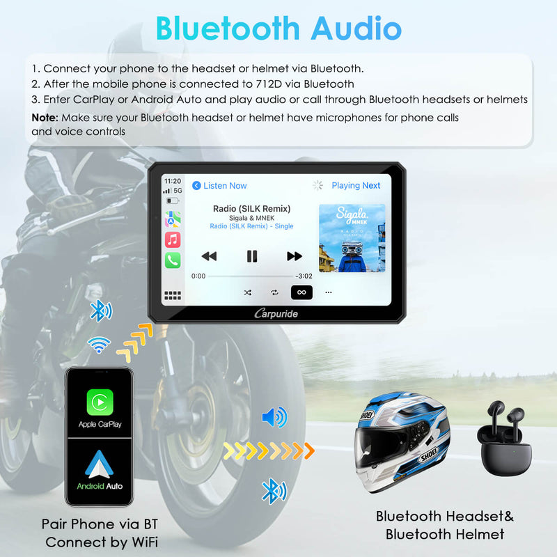 Carpuride W712D Motorcycle Stereo with GPS Navigation & Dash Cam