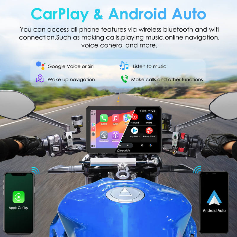 Carpuride-W712D support apple carplay and android auto on motorbike