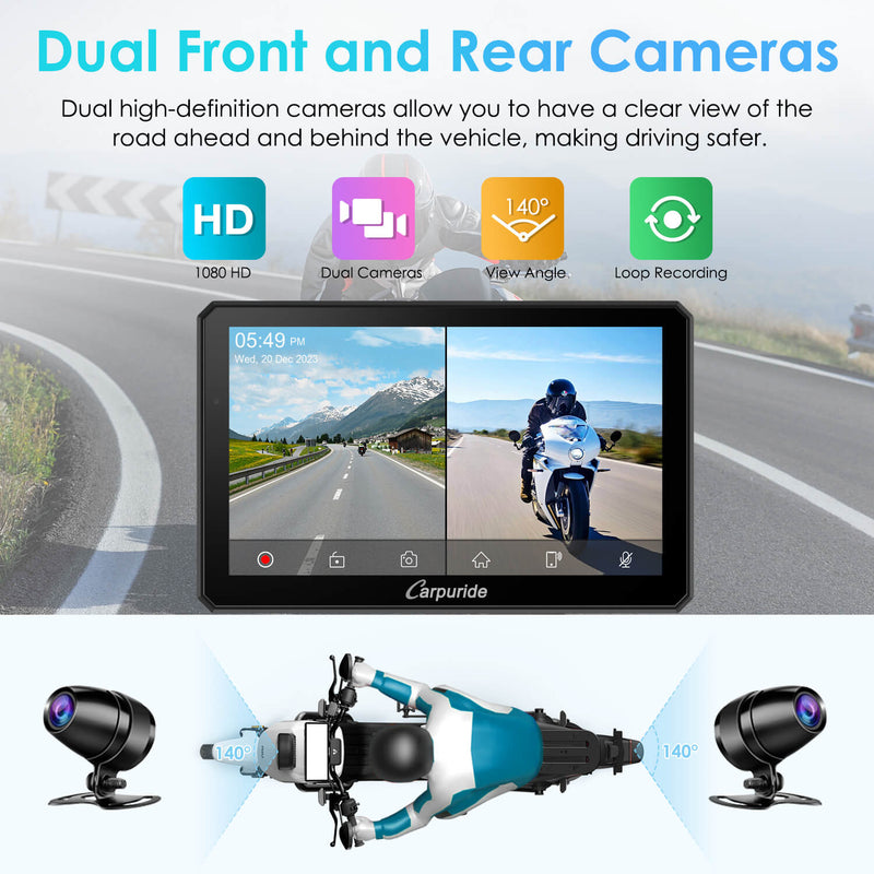 Carpuride-W712D with best cameras for motorbikes​ front and rear



