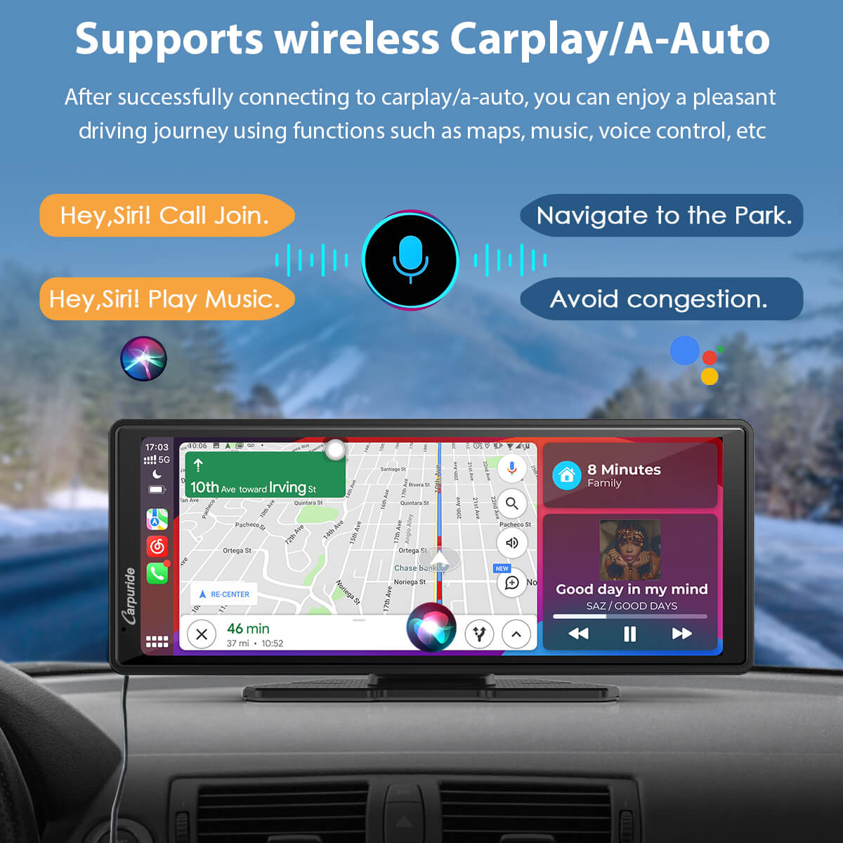 CARPURIDE W903 Plus Portable Wireless Car Stereo, Support Install Apps