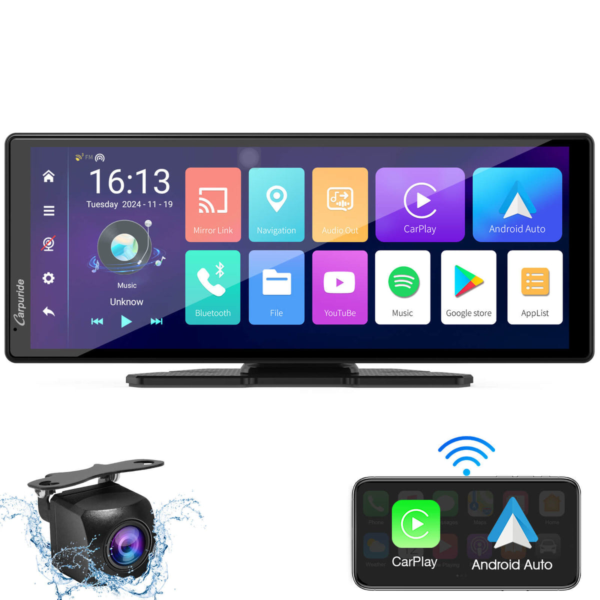 CARPURIDE W903 Plus Portable Wireless Car Stereo, Support Install Apps