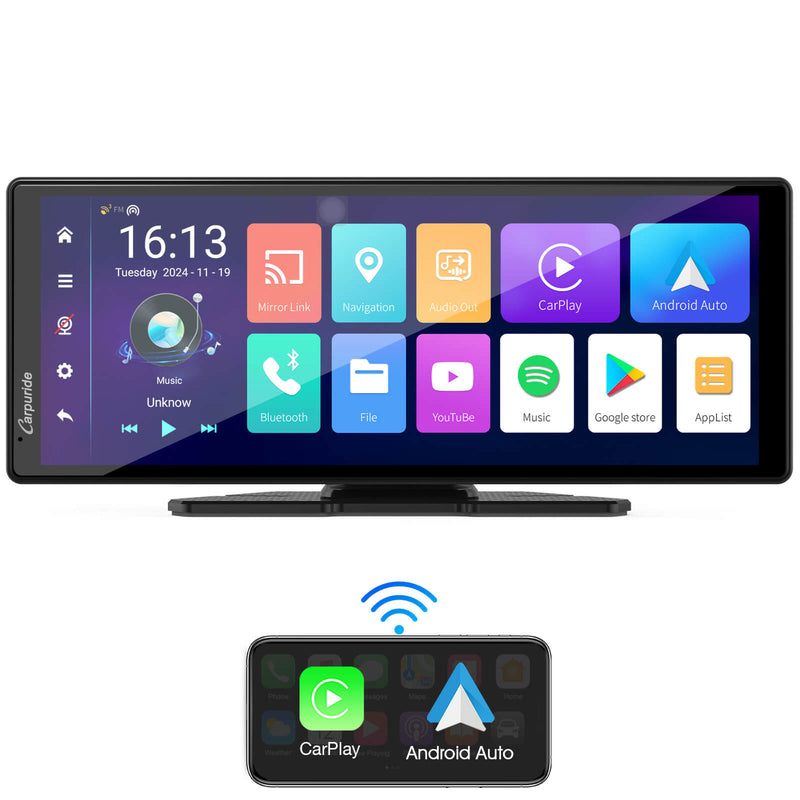 CARPURIDE W903 Plus Portable Wireless Car Stereo, Support Install Apps, with External GPS Antenna