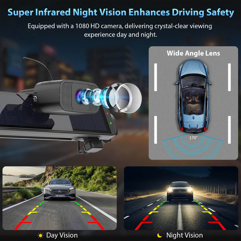 Carpuride WF02 Solar-Powered Wireless Backup Camera- Easy Install | HD Night Vision | Universal Fit