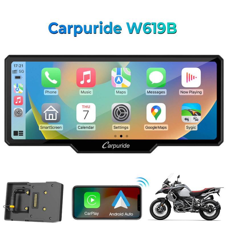 Carpuride W702B/W502B/W619B Wireless Portable Motorcycle Stereo with BMW Motorcycles Bracket