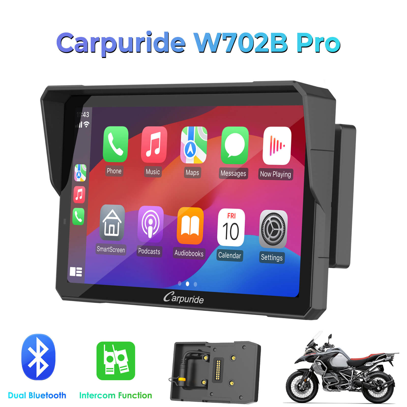 W402 Carpuride Motorcycle Radio | Motorcycle Compass Stereo with Bluetooth ...
