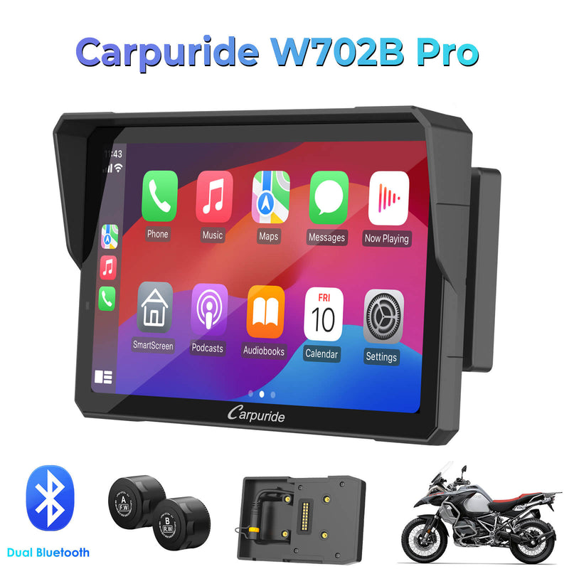 Carpuride W702B Pro/W502B Pro Wireless Portable Upgraded Dual Bluetooth Waterproof IP67 Motorcycle Stereo, with Intercom function, Compass/Barometer, BMW Motorcycles Bracket