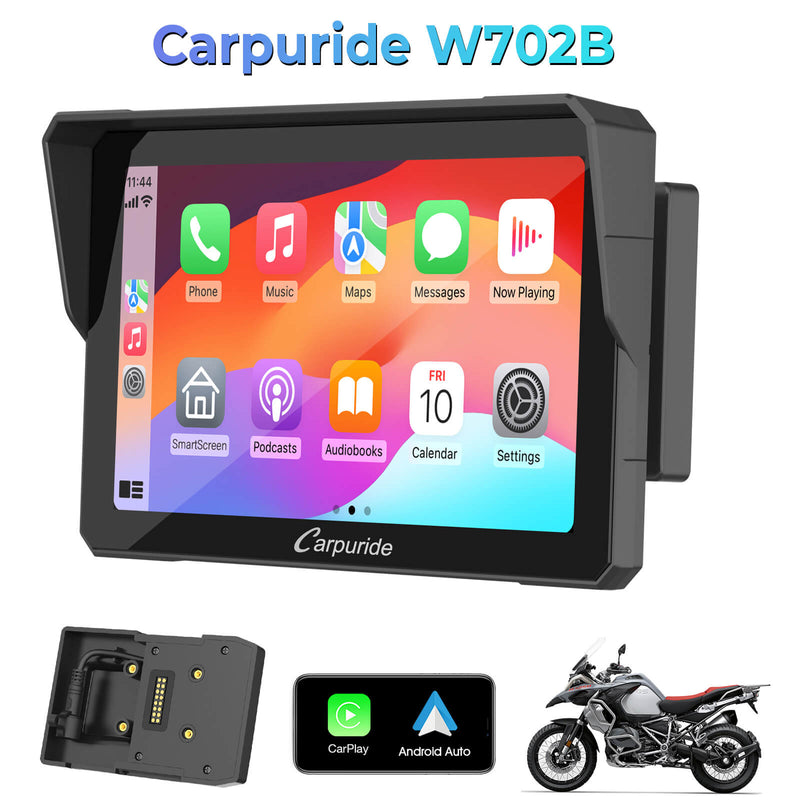 Carpuride W702B/W502B/W619B Wireless Portable Motorcycle Stereo with BMW Motorcycles Bracket