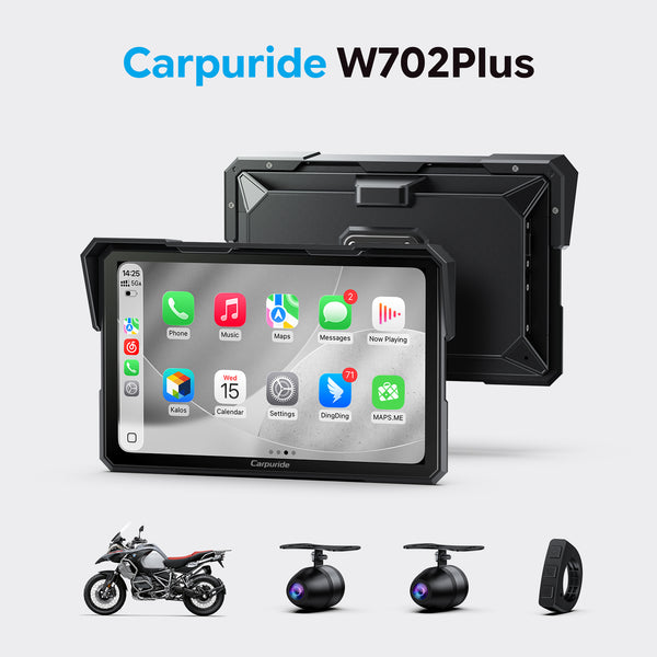 Carpuride W702 Plus Wireless Portable Motorcycle Stereo - Install Apps, Built-in GPS & Dual Cameras