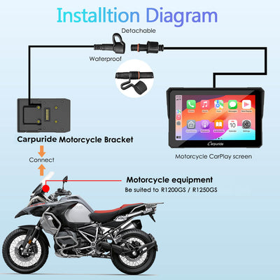 Carpuride W702B/W502B Wireless CarPlay Motorcycle Stereo | IP67