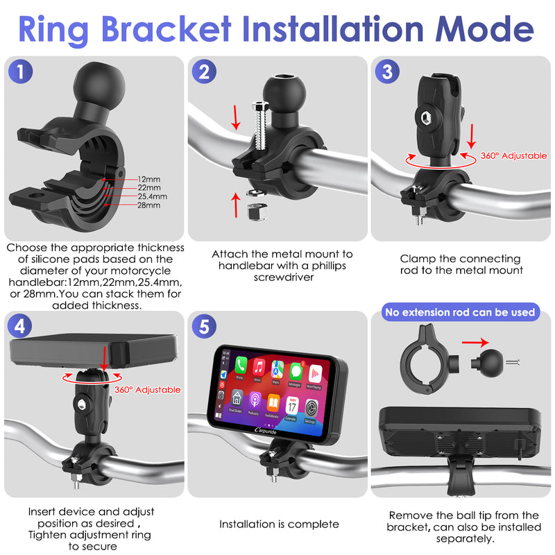 Carpuride W603B Wireless Portable Motorcycle Stereo with BMW Motorcycles Bracket