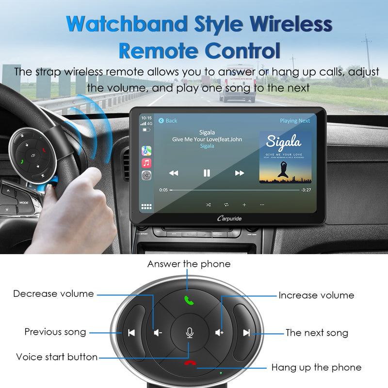 CARPURIDE W101 Portable Smart Multimedia Dashboard Console with Steering Wheel Control Suitable for Larger Vehicles