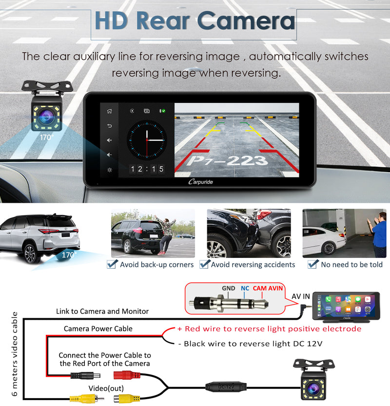 CARPURIDE W609 Portable Smart Multimedia Dashboard Console With Backup Camera