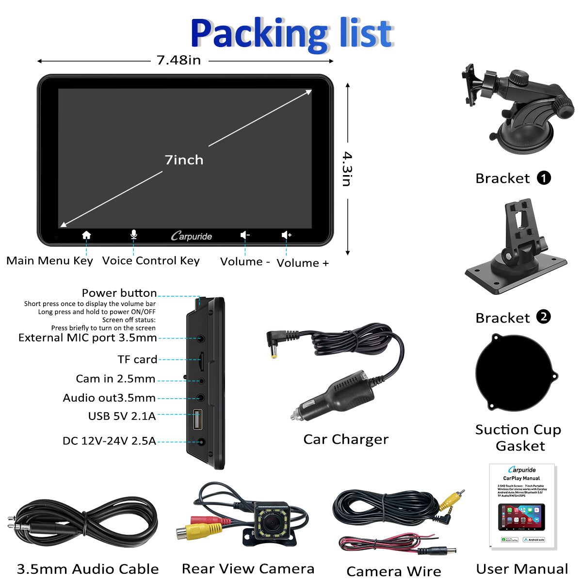 Portable Wireless Car Stereo Screen with Backup Camera