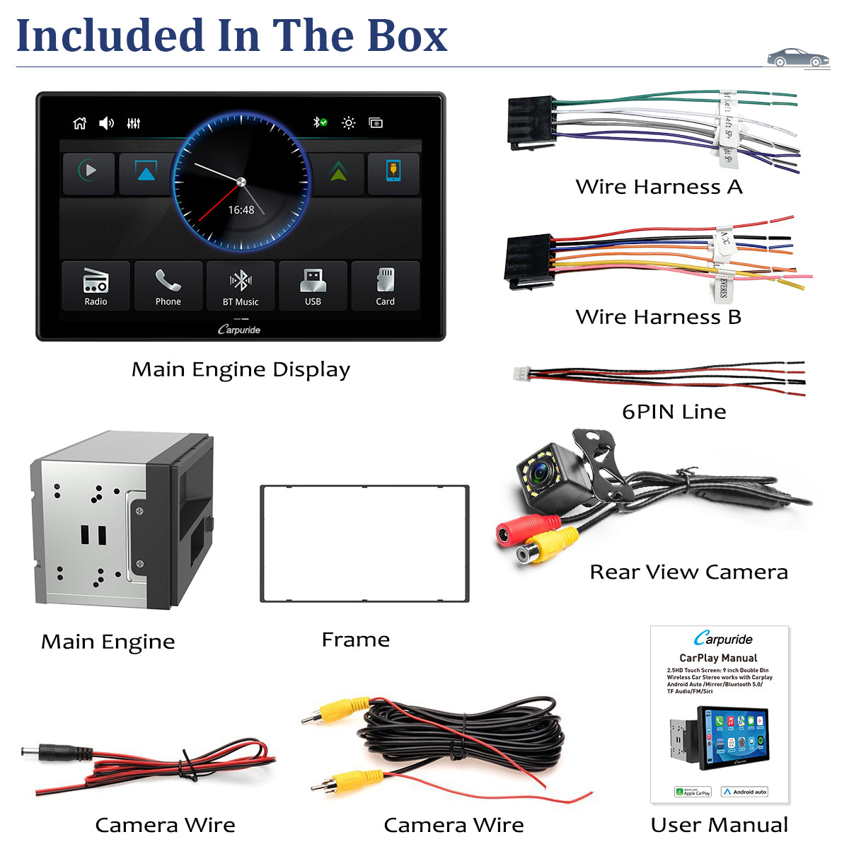 Double DIN Car Stereo with Apple CarPlay, Navigation, Bluetooth