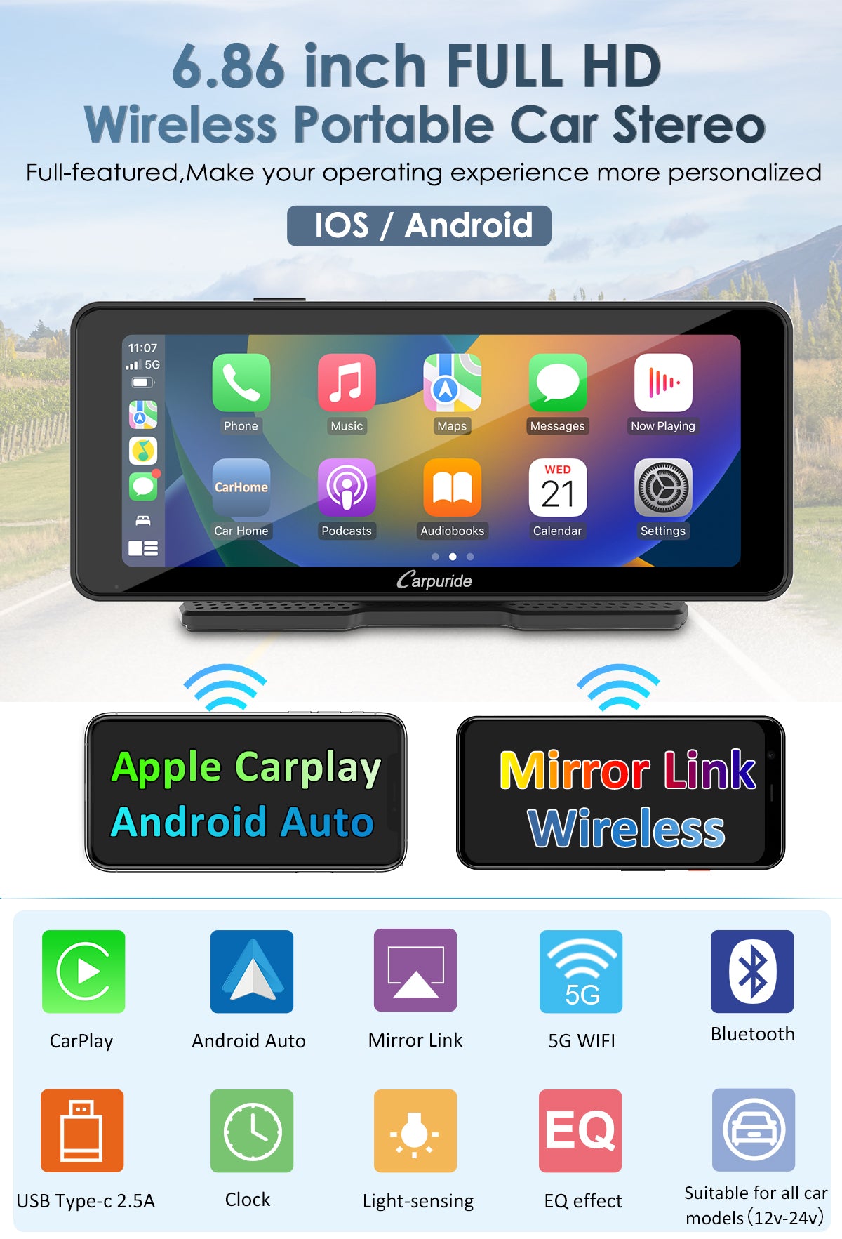 Car Touch Screen Dashboard & Car Stereo with Navigation and Bluetooth