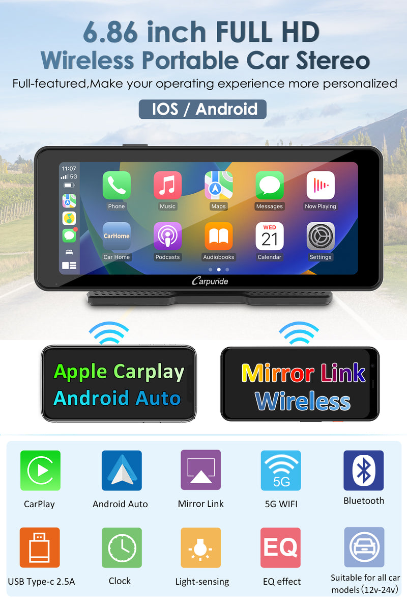CARPURIDE W609 Portable Smart Multimedia Dashboard Console