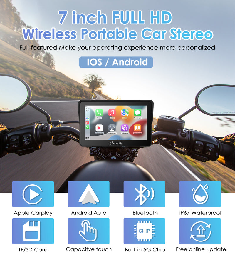 Carpuride 5 Wireless Apple Carplay Motorcycle Stereo Dual Bluetooth Car  Radio
