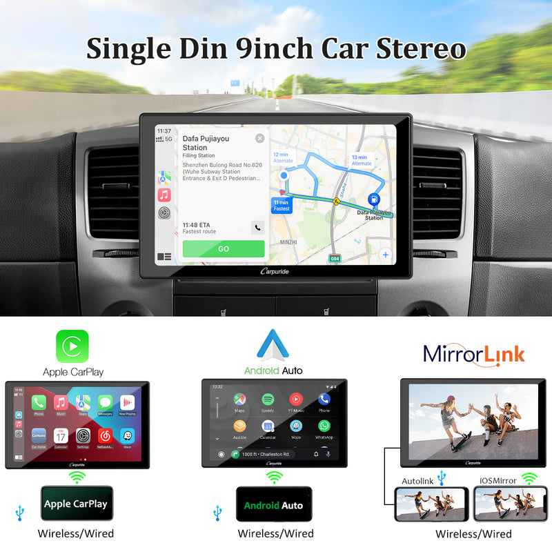 Double Din Car Stereo with Dash Cam & Backup Camera - Voice Control Carplay  and Android Auto, Bluetooth, 7 HD Touchscreen, Mirror Link, Subw, SWC