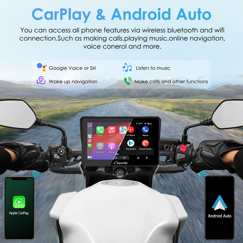 Carpuride W702 Pro Wireless Portable Upgraded Dual Bluetooth Waterproof IP67 Motorcycle Stereo, with Intercom function,  Compass/Barometer