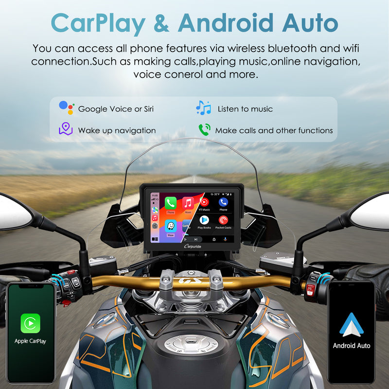 Carpuride W502B Pro Wireless Portable Upgraded Dual Bluetooth Waterproof IP67 Motorcycle Stereo, with Intercom function, Compass/Barometer, BMW Motorcycles Bracket