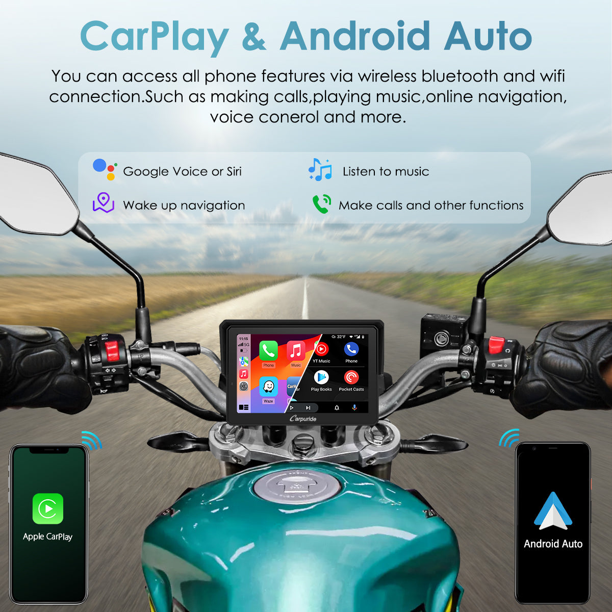 バイクナビ Carpuride 5インチ WP502 楽天市場】バイクナビ Carpuride carplay ワイヤレス android