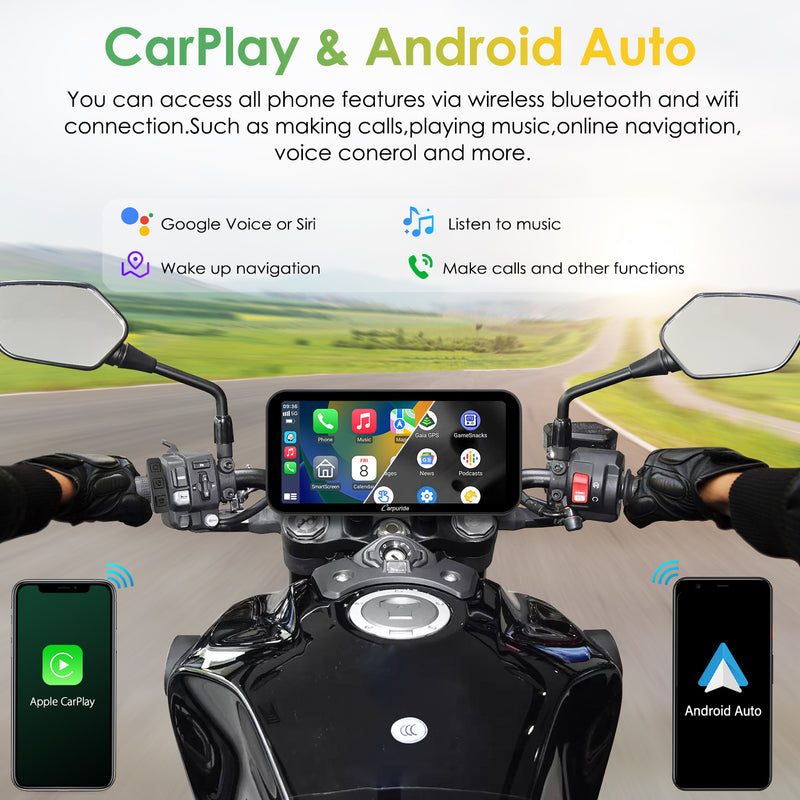Carpuride W603 Wireless Portable Motorcycle Stereo with HD 1080P Dual Cameras