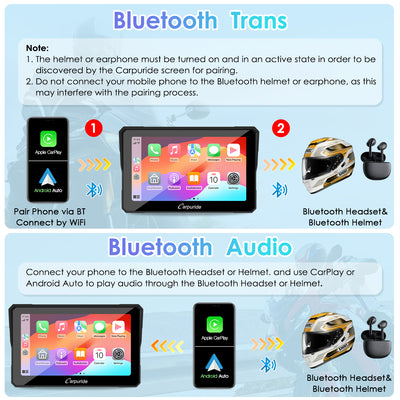Carpuride W702B/W502B Wireless CarPlay Motorcycle Stereo | IP67