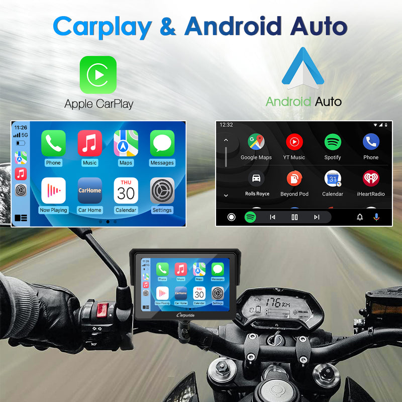 Carpuride W502 Motorcycle GPS Wireless Apple Carplay and Android Auto  Waterproof Portable Car Stereo, 5 IPS Touch Car Screen with Dual  Bluetooth, Navigation/Siri/Google Assistant for Motorbike: :  Electronics & Photo