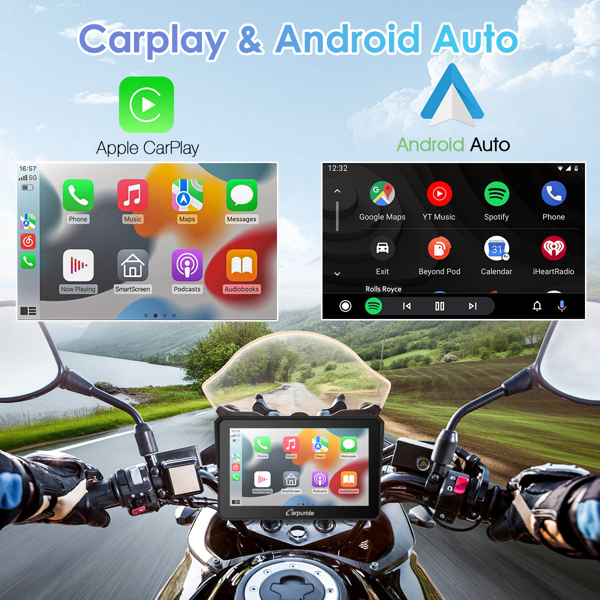 Navigateur GPS Moto Carpuride W702 - Écran Tactile 7" étanche - Apple CarPlay & Android Auto Sans Fil