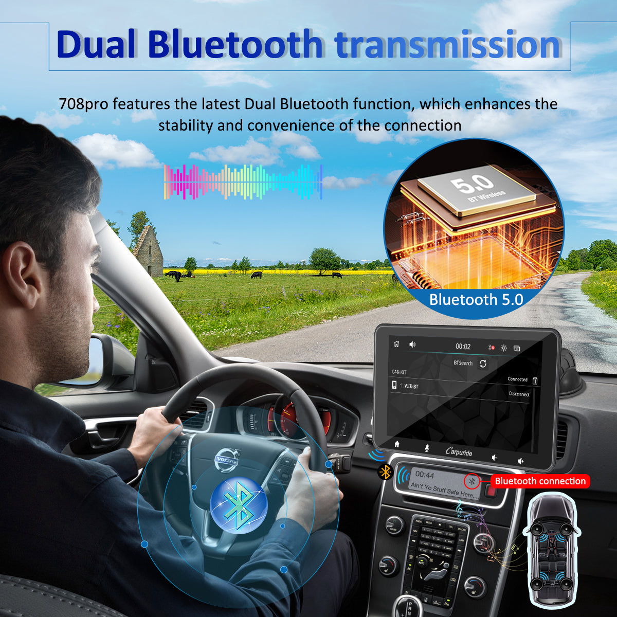 CARPURIDE W708 Pro Portable Smart Multimedia Dual Bluetooth Dashboard
