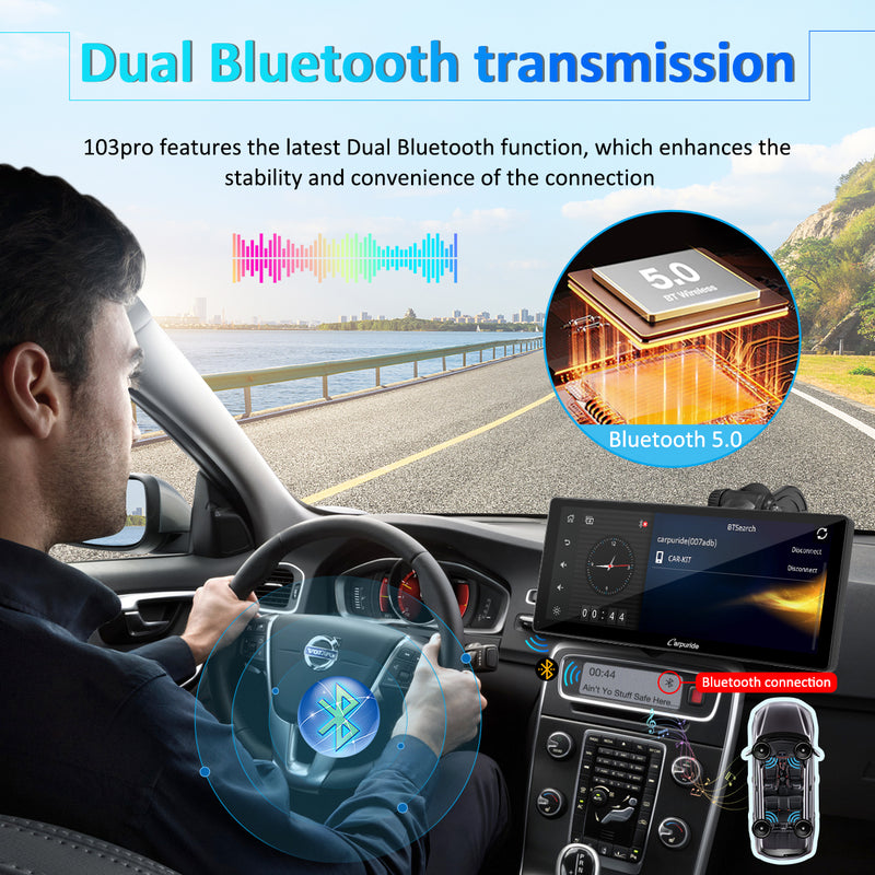 Carpuride W103Pro Dual Bluetooth Car Stereo Wireless Apple Carplay Android  Auto