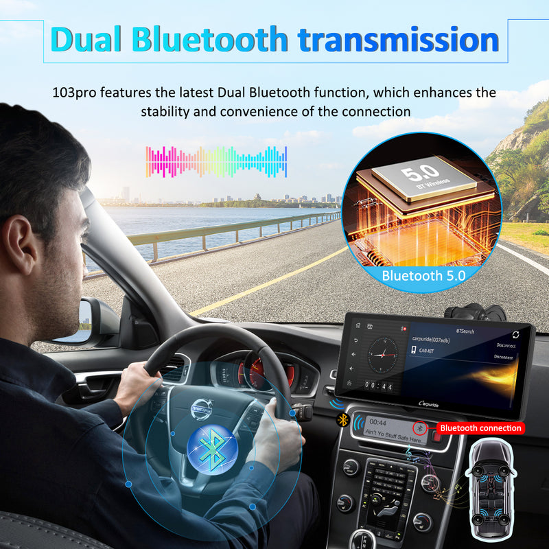 CARPURIDE W103 Pro Portable Smart Multimedia Dual Bluetooth Dashboard Console