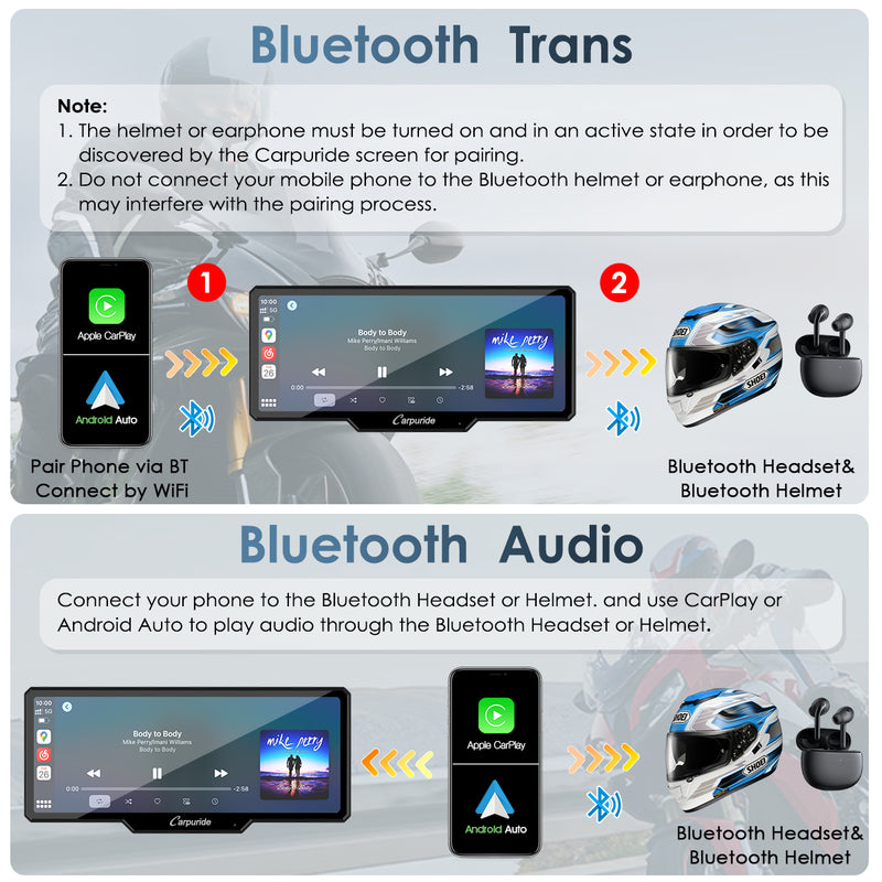 Carpuride W619 Wireless Portable Dual Bluetooth Waterproof IP67 Motorcycle Stereo