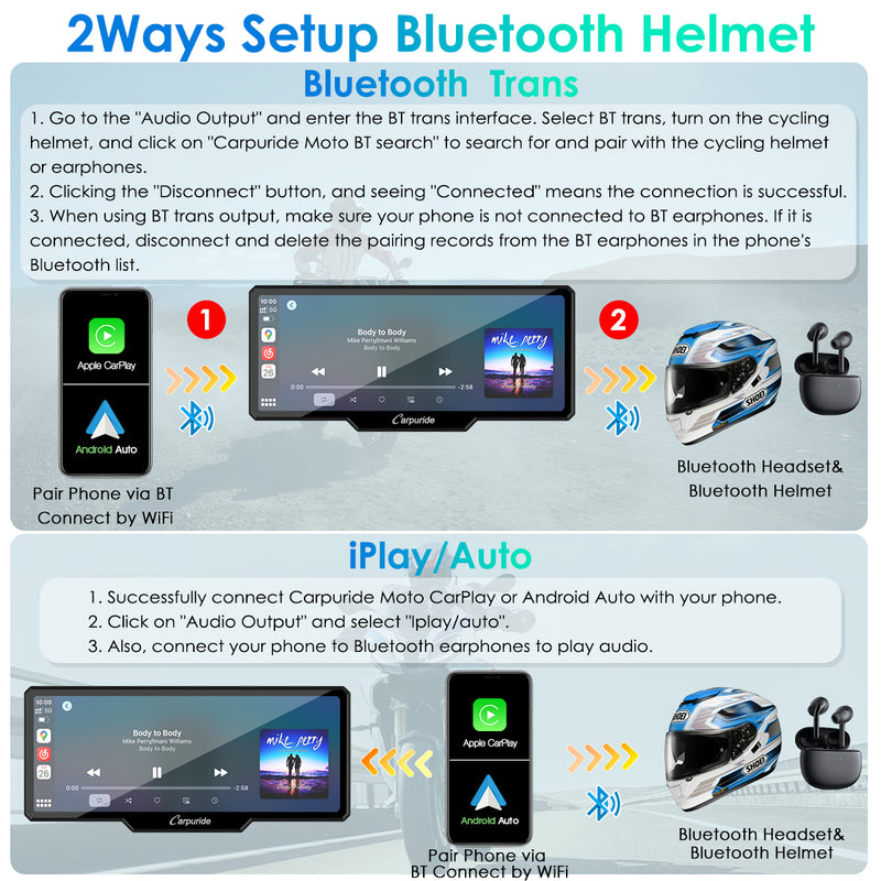 bluetooth speaker for motorcycle allows 2 ways to setup bluethooth helmet