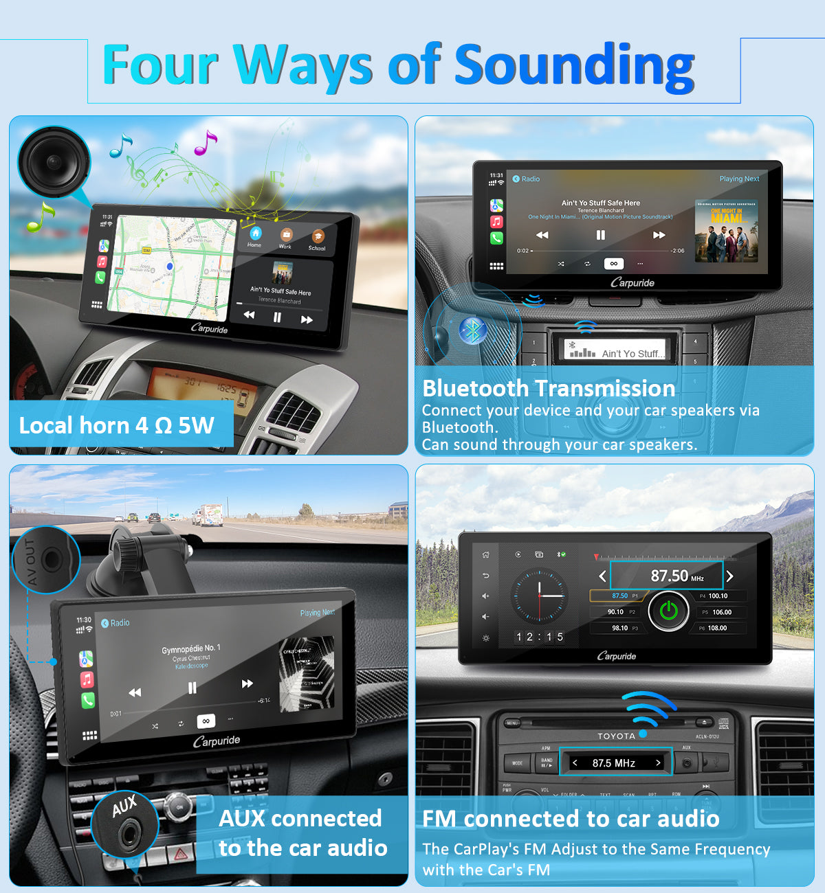 CARPURIDE W103 Pro Portable Smart Multimedia Dual Bluetooth Dashboard