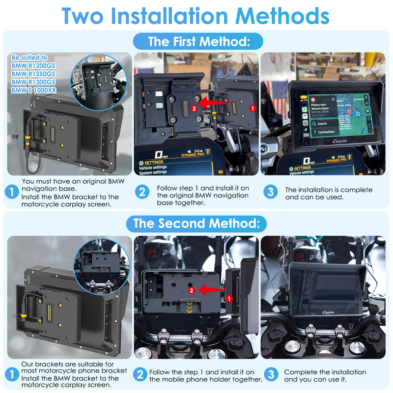 BMW motorcycle gps with bmw bracket install on either original bmw navigation base or phone bracket