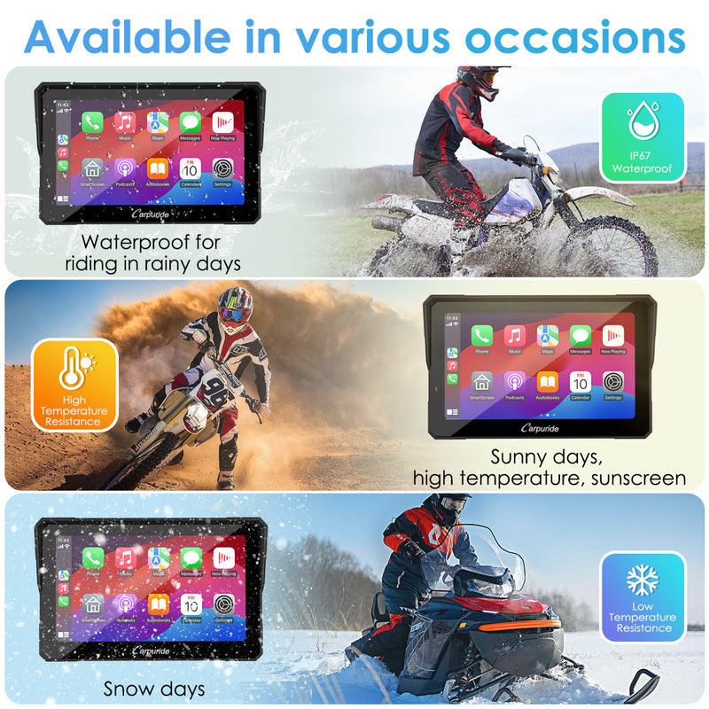 Carpuride W702 Pro Wireless Portable Upgraded Dual Bluetooth Waterproof IP67 Motorcycle Stereo, with Intercom function,  Compass/Barometer