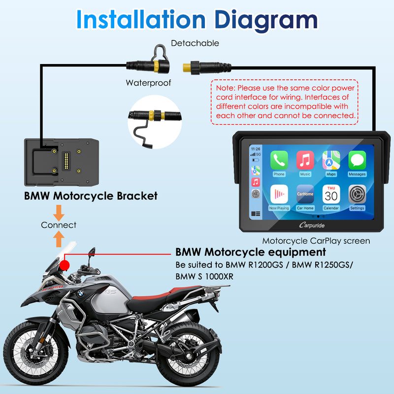 Carpuride W502B Wireless Portable Motorcycle Stereo with BMW Motorcycles Bracket