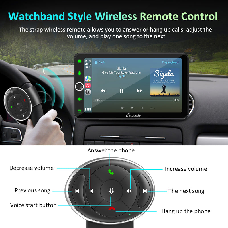 CARPURIDE W706 Wireless Portable Car Stereo with Steering Wheel Control
