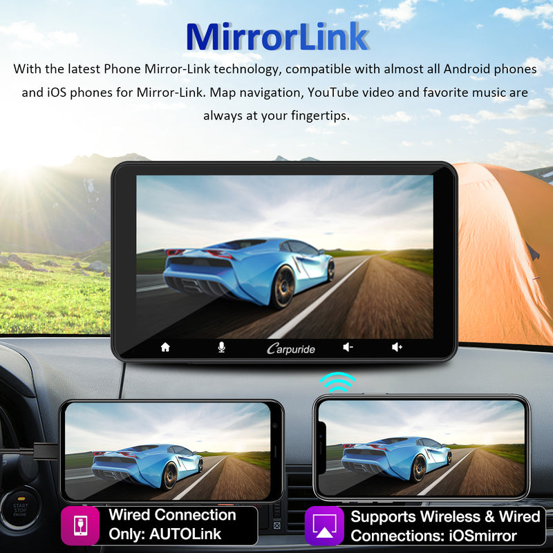 CARPURIDE W708 Pro Portable Smart Multimedia Dual Bluetooth Dashboard Console With Backup Camera