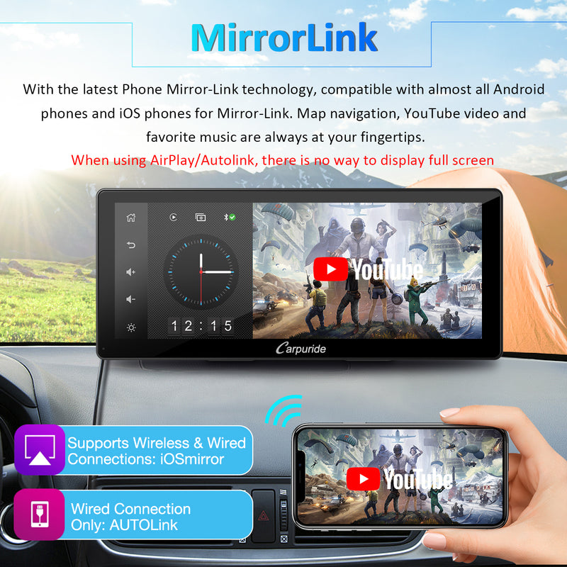 CARPURIDE W103 Pro Portable Smart Multimedia Dual Bluetooth Dashboard Console With Backup Camera