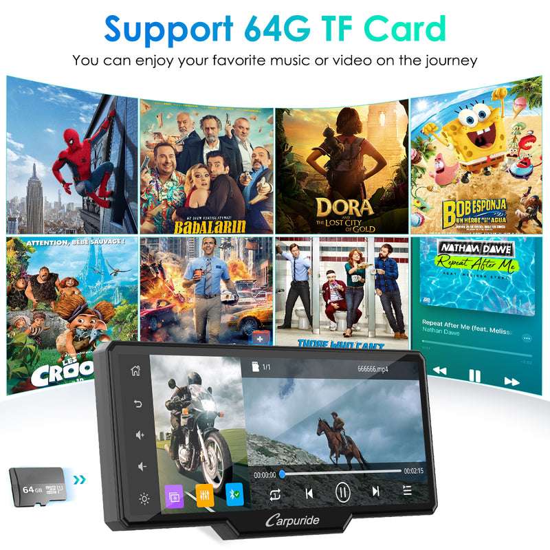 Supports a 64GB TF card,no road trip is complete without your favorite tunes or binge-worthy videos