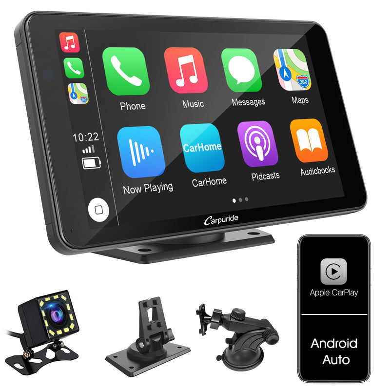 Car Stereo with Carplay/Android Auto, Plug and Play Quick Install, 7 Inch IPS Touch Screen, Multimedia Player with Bluetooth, Mirror Link, Google and Siri Assistant，Backup Camera