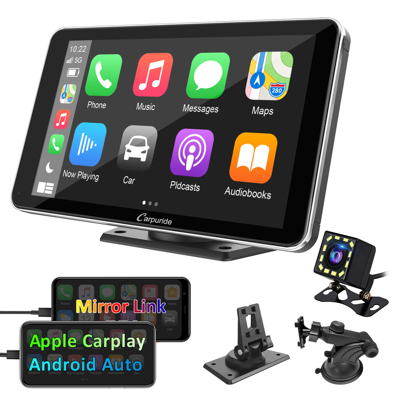 Car Stereo with Carplay/Android Auto, Plug and Play Quick Install, 7 Inch IPS Touch Screen, Multimedia Player with Bluetooth, Mirror Link, Google and Siri Assistant，Backup Camera,Silver Frame